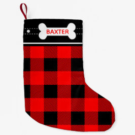 Hond Bone Christmas Rode Flanel Plaid Kleine Kerstsok