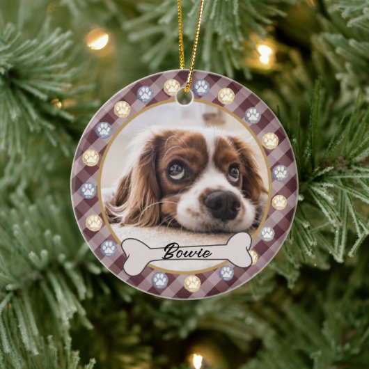 Hond Bone Naam Paws Kerstmis | Keramisch Ornament (Boom)