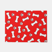 Hond Botten en Poot Prints Rood en Wit Patroon Deurmat (Voorkant)