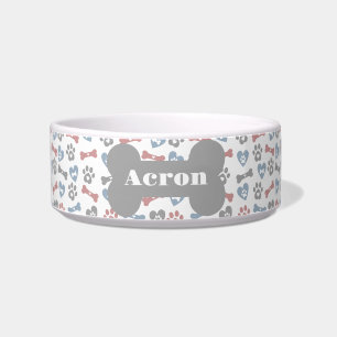 Hond Botten poten en harten blauw roze grijs patro Voerbakje