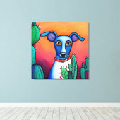 Hond Cactus Folk Art Canvas Afdruk (Insitu (Houten vloer))