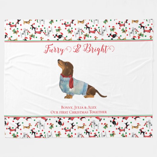 Hond Dachshund Door Sneeuw Kerstmis Furry Bright Fleece Deken (Voorkant (Horizontaal))