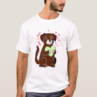 hond die een groen hart vasthoudt t-shirt