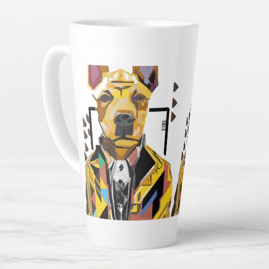 Hond die een pak draagt: digitale kunst latte mok (Linkerhoek)