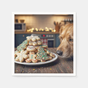 Hond die Kerstsnoepkoekjes Snuffelt Servet
