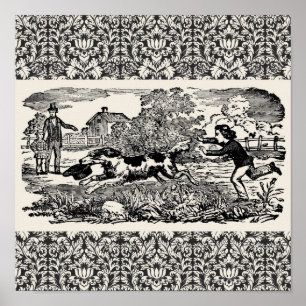Hond die loopt - antieke huisdierkunst victoriaans poster