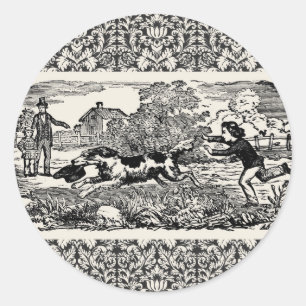 Hond die loopt - antieke huisdierkunst victoriaans ronde sticker