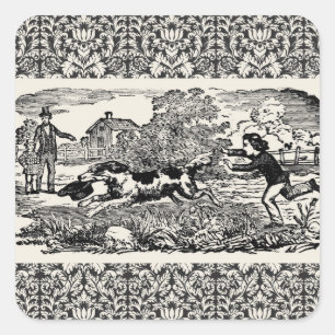 Hond die loopt - antieke huisdierkunst victoriaans vierkante sticker
