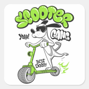 hond die op een scooter rijdt vierkante sticker