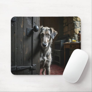 Hond die rond een deur gluurt muismat