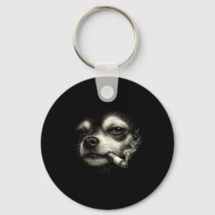 Hond die sigaret rookt grappige chihuahua gezicht  sleutelhanger