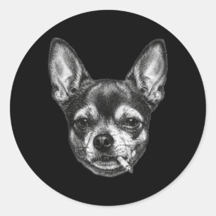 Hond die sigaret rookt Grappige Chihuahua Meme Vin Ronde Sticker