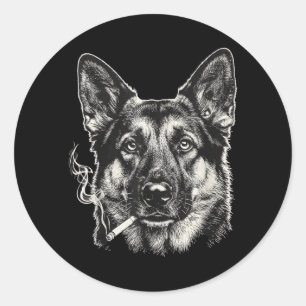 Hond die sigaret rookt, grappige Duitse herder mem Ronde Sticker
