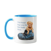 Hond Dog houdt van Blue Suede Shoes