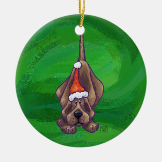 Hond Dog Kerstmis op groen Keramisch Ornament (Voorkant)