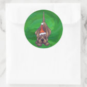 Hond Dog Kerstmis op groen Ronde Sticker (Tas)