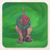 Hond Dog Kerstmis op groen Vierkante Kartonnen Onderzetter (Voorkant)