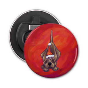 Hond Dog Kerstmis op rood Button Flesopener