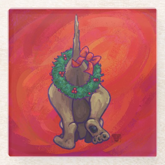 Hond Dog Kerstmis op rood Glazen Onderzetter (Voorkant)