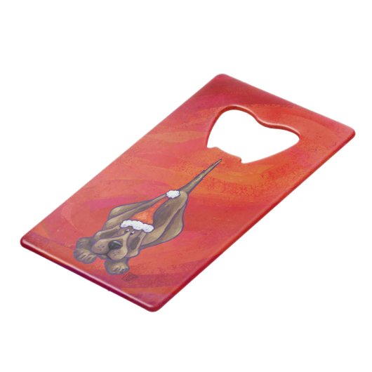 Hond Dog Kerstmis op rood Kredietkaart Flessenopener (Voorkant Gekanteld)