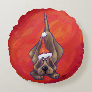 Hond Dog Kerstmis op rood Rond Kussen