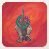 Hond Dog Kerstmis op rood Vierkante Kartonnen Onderzetter (Voorkant)