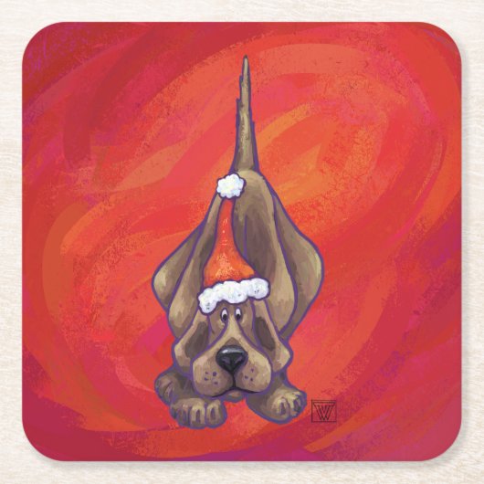 Hond Dog Kerstmis op rood Vierkante Kartonnen Onderzetter (Voorkant)