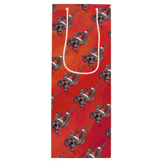Hond Dog Kerstmis op rood Wijn Cadeautas (Voorkant)