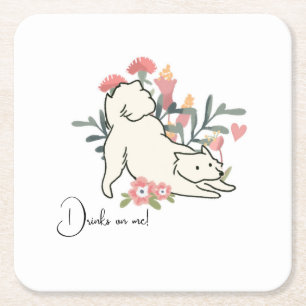 Hond Drink op Mij Lente Cocktail bruiloft Vierkante Kartonnen Onderzetter