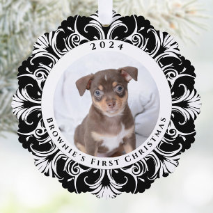 Hond Eerste Kerstmis Zwart Wit Foto Ornament Kaart