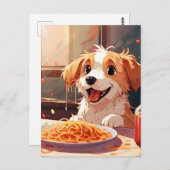 Hond eet spaghetti briefkaart (Voorkant / Achterkant)