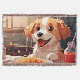 Hond eet spaghetti deken