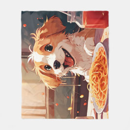 Hond eet spaghetti fleece deken