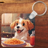 Hond eet spaghetti sleutelhanger (Achterkant)