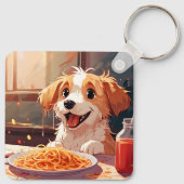 Hond eet spaghetti sleutelhanger (Achterkant)