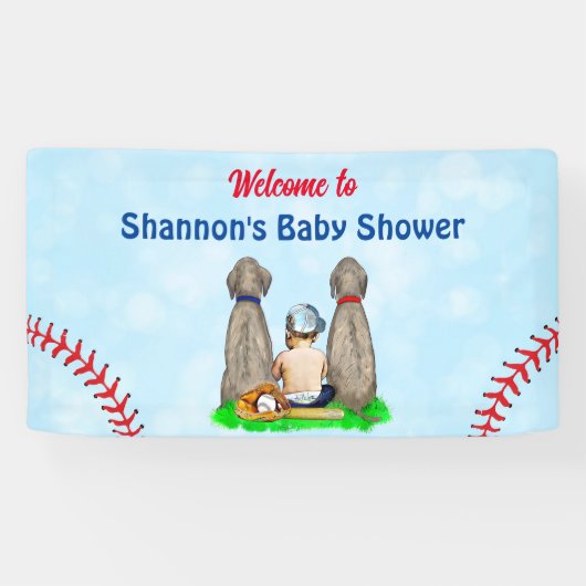 Hond en Baby Boy Baseball Baby shower Spandoek (Horizontaal)