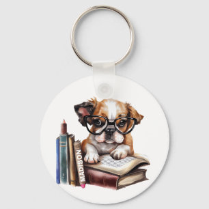 Hond en boeken sleutelhanger