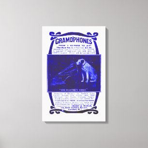 Hond en grammofoon canvas afdruk