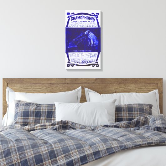 Hond en grammofoon canvas afdruk (Insitu (Slaapkamer))