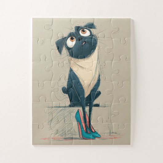 Hond en hoge hakken - grappige puzzel (Verticaal)