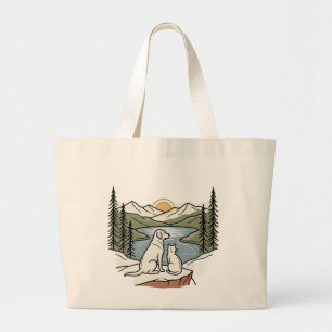 Hond en Kat Bergmeer Zonsondergang Grote Tote Bag
