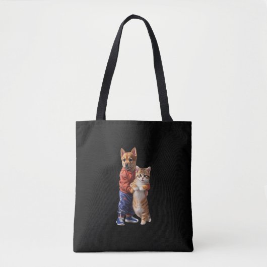 Hond en Kat Knuffel Canvas tas (Voorkant)