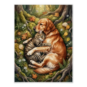 Hond En Kat Knuffelen Bos Wilde Vriendelijkheid Vl Perfect Poster