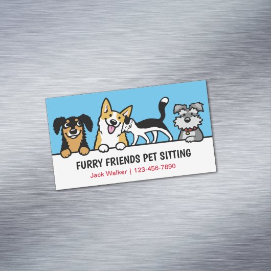 Hond en Kat Pet Sitting Schattig Dierenverzorging Magnetisch Visitekaartje (Voorbeeld)