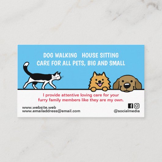 Hond en Kat Pet Sitting Schattig Dierenverzorging  Visitekaartje (Achterkant)