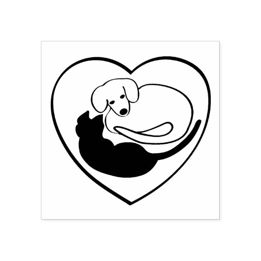 Hond en kat / Puppy en Kat hart Rubberstempel (Afrduk)