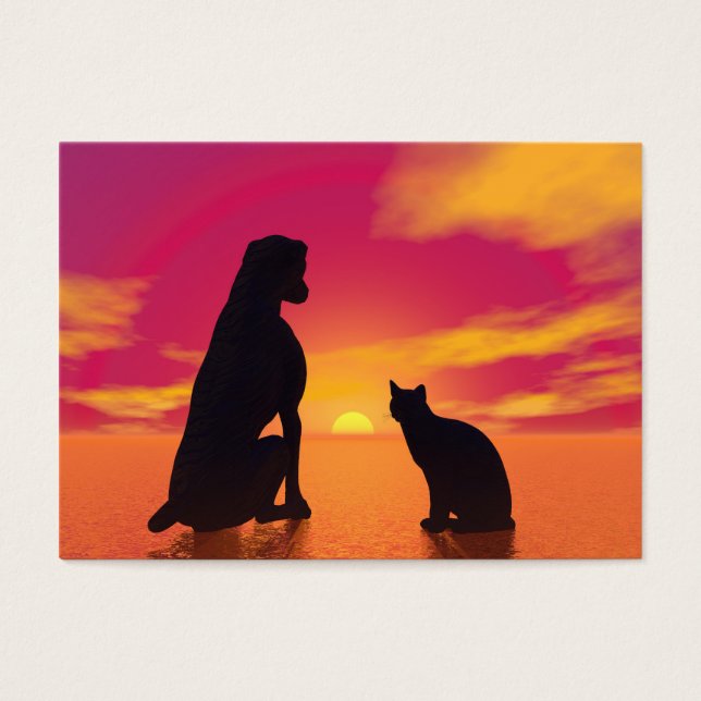 Hond en kat vriendschap bij zonsondergang visitekaartjes (Voorkant)