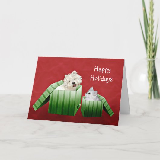 Hond- en kattenKerstmis Feestdagen Kaart (Voorkant)