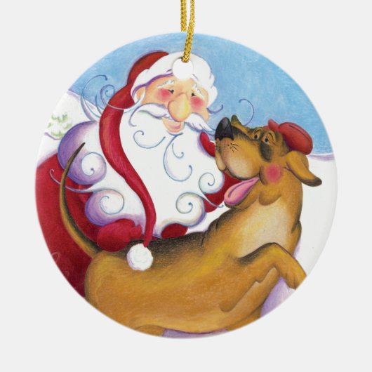Hond en Kerstman/Ornament Keramisch Ornament (Voorkant)
