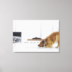 Hond en tafel canvas afdruk